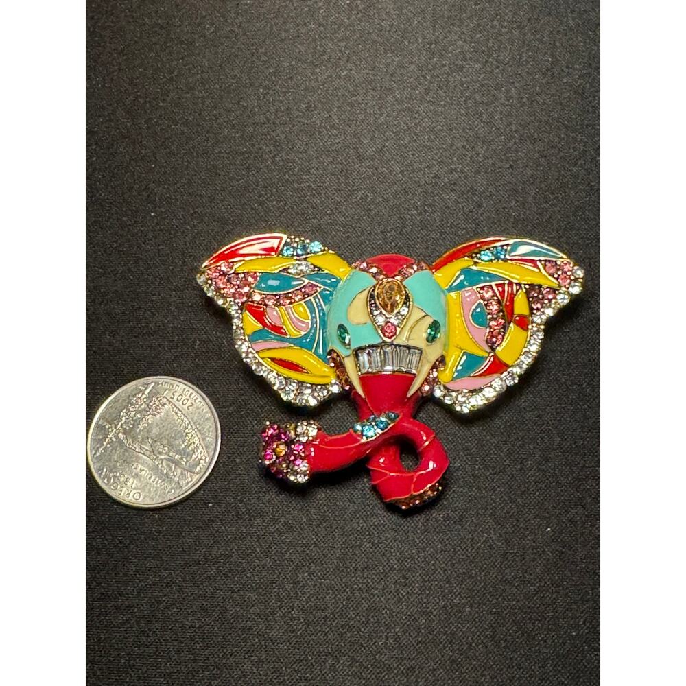 Large Rhinestone Elephant MultiColored Brooch - Picture 3 of 4
